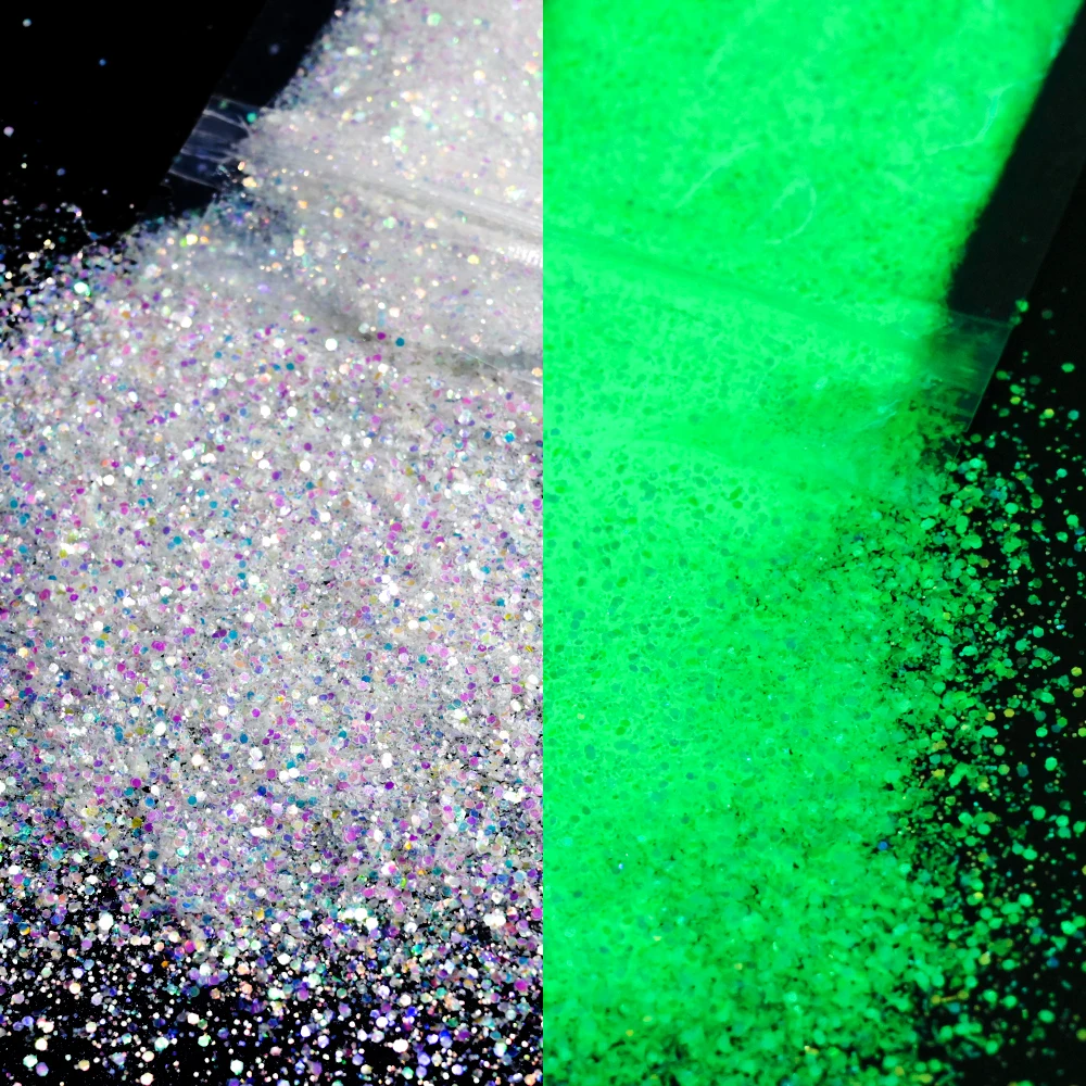 10g/lot White Change to Green/Blue Powder Luminous Nail Powder Glow In Dark Nail Glitter Pigment Phosphor Glowing Dust