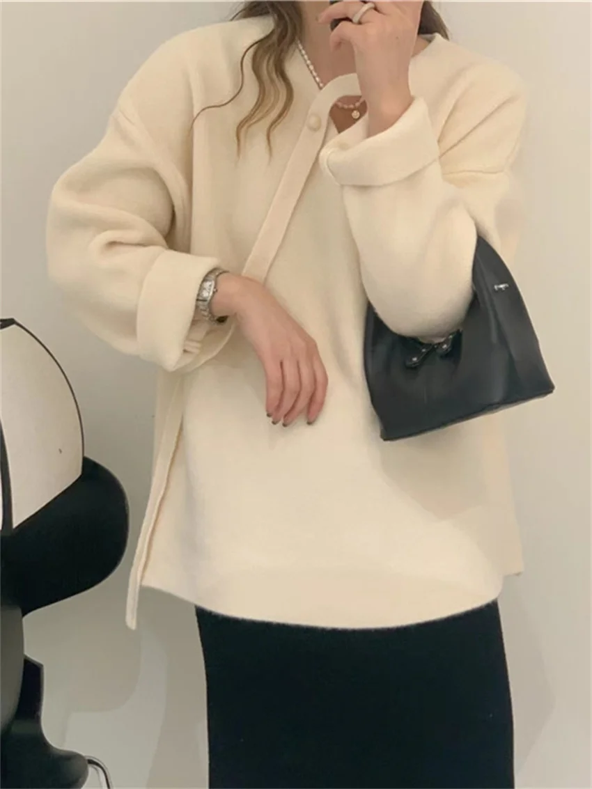 

New Full Sleeve Sweaters Soft V-Neck Women Spring Lazy Style Loose 2023 Chic Elegant Hot Sale Knitted Gentle Pullovers