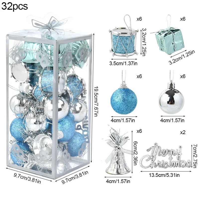 32Pcs/box Christmas Ball Ornaments Xmas Tree Hanging Pendants Set Merry Christmas Decorations For Home Navidad New Year Gifts