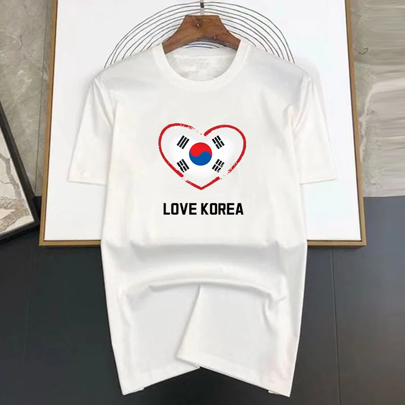 Magliette da uomo in 100% cotone I Love Korea Stampate Street Retro Manica corta Hip Hop Tops Maglietta oversize Uomo Larga_voghion.com