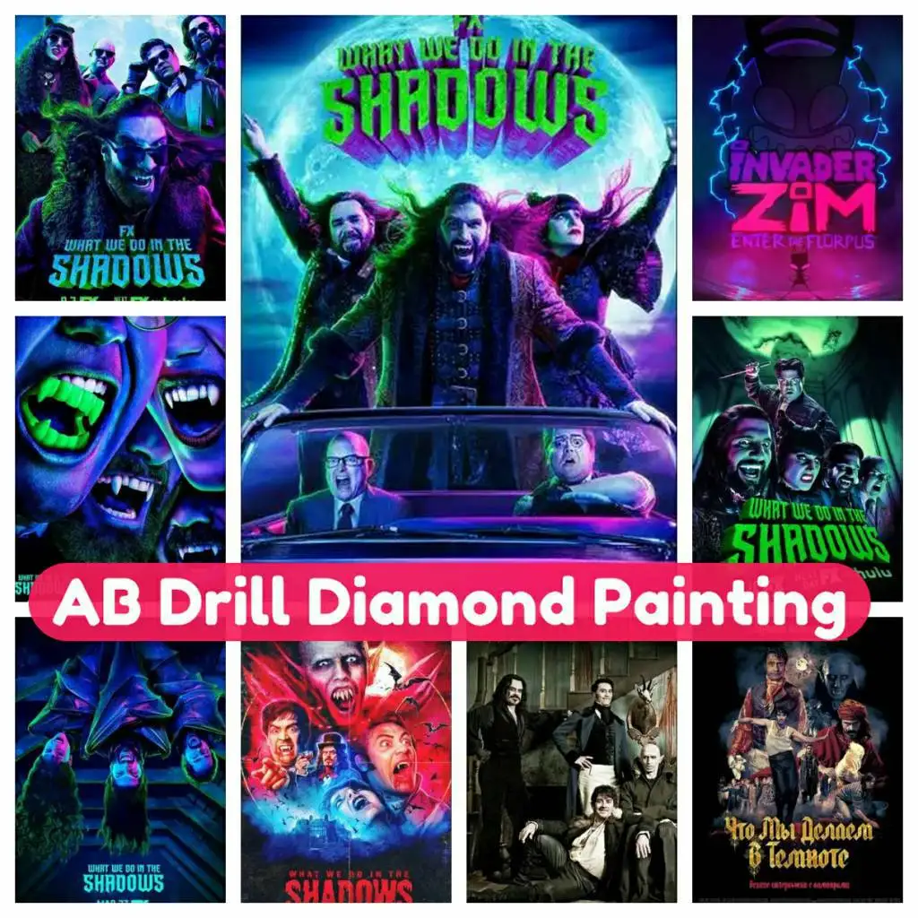

What We Do in The Shadows Movie Mosaic Kit AB Diamond Painting 5D DIY Rhinestones Full Drill Round Square Handmade