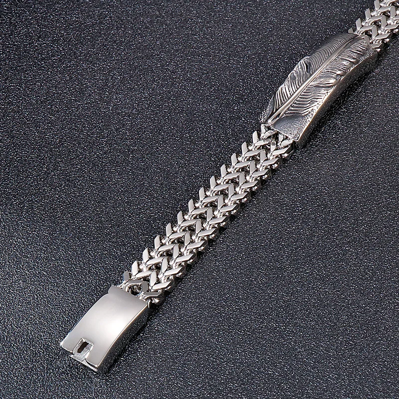 Fongten Hip Hop Stil Feder Kreuz Edelstahl Armband Für Männer Mode Party Geschenk Vielseitige Bankett Zubehör – Detail 8