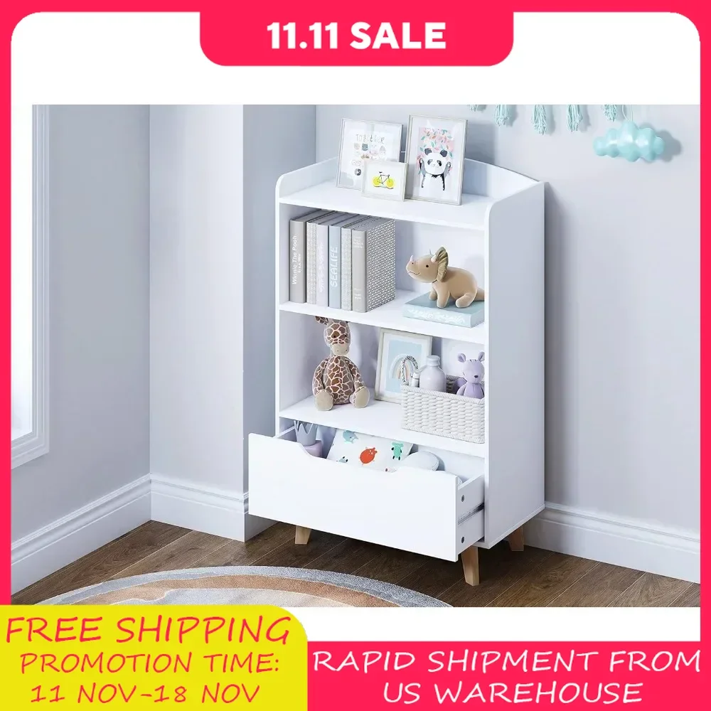 kids Bookshelf,Wood Kids Toy Storage Organizer, Children's Bookcases with Storage and Drawer for Playroom,Bedroom,Nursery School