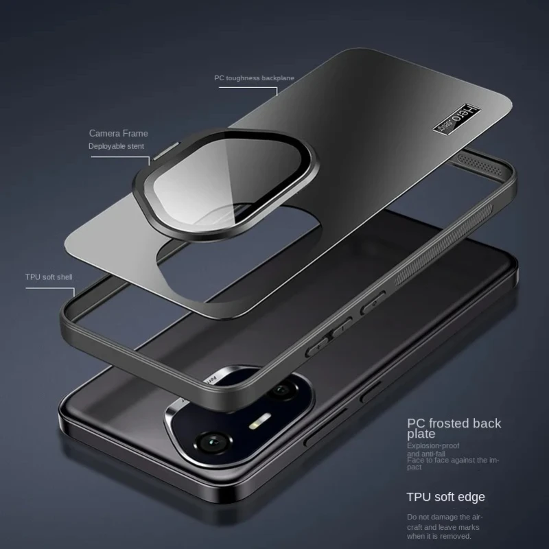 Matte Shockproof Metal Lens Camera Holder Case with Stand