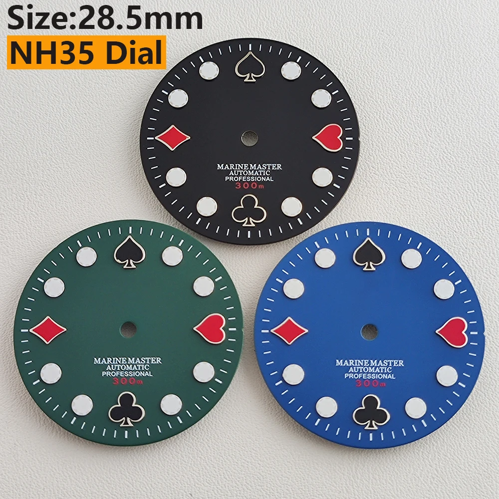 

Циферблат NH35 28,5 мм, циферблат NH36, циферблат для игральных карт, циферблат, зеленый светящийся циферблат, подходит для часов NH35/36 с механизмом, аксессуары для часов