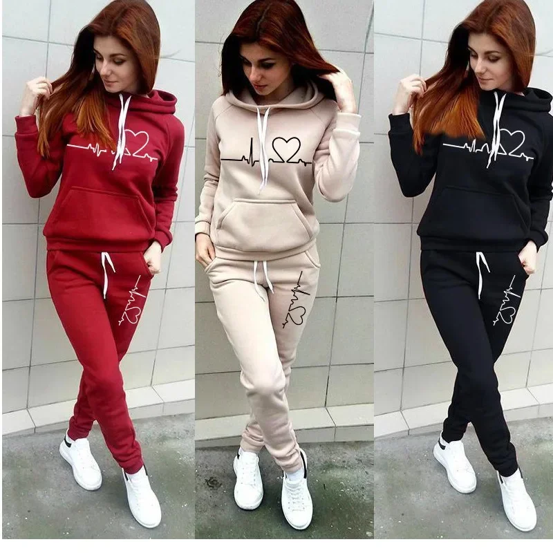 

Women's Tracksuit Spring Autumn Pullover Hoodies Jogging Pants+2 Piece Set Sportswear Thicken Warm Outfits Sportswear Suit