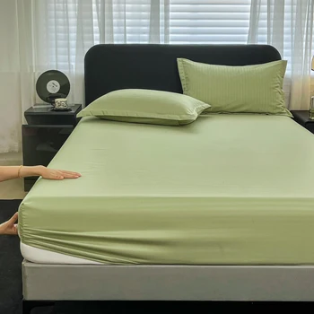 1 Pc solid color bed sheet for bedroom striped brushed  Elastic Band Around bedding Fitted Sheet Only (excluding pillowcases)