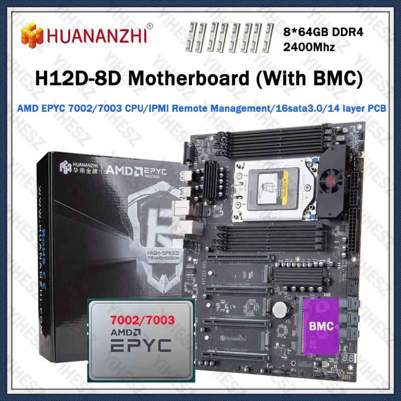 HUANANZHI H12D 8D AMD Motherboard Set With BMC Module Support AMD