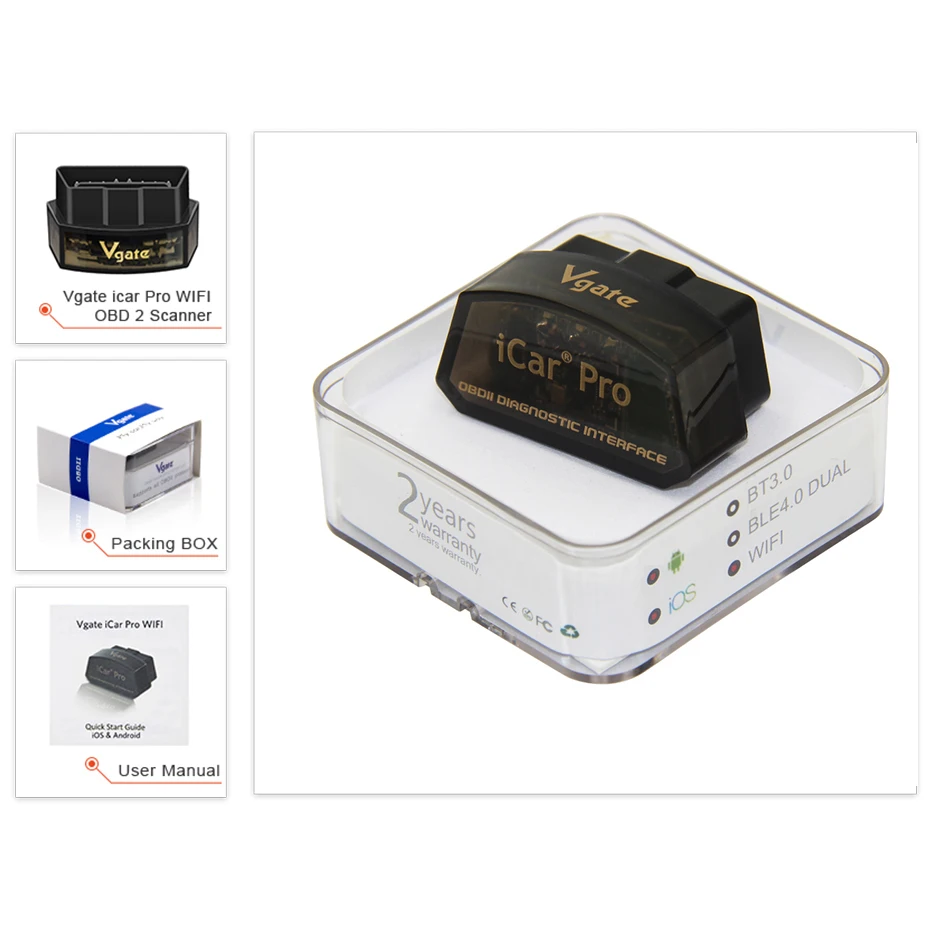 Vgate Icar Pro Bluetooth 4.0/WIFI OBD2 Scanner Car Diagnostic Tool ELM327 v1.5 iCar Pro Bluetooth/WIFI Scanner Android/IOS 6