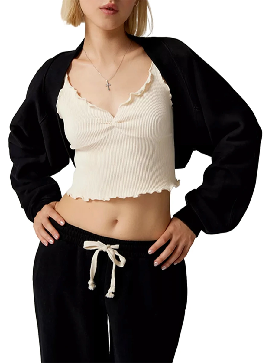 

Женский короткий кардиган Болеро Y2k, укороченный пуловер с длинным рукавом, топы, свитшоты, верхняя одежда