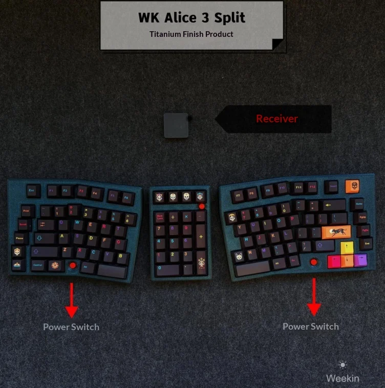Weekin 스플릿 키보드 WK Alice 3 키보드 키트 2.4g 무선 단일 모드 1500mah 기계식 키보드 지원 111키 PC 선물
