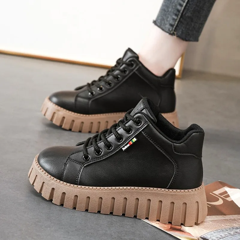 

Women Shoes Autumn Oxfords Casual Female Sneakers Black Flats Clogs Platform Ladies' Footwear Soft Fall Leather Cross Creepers D