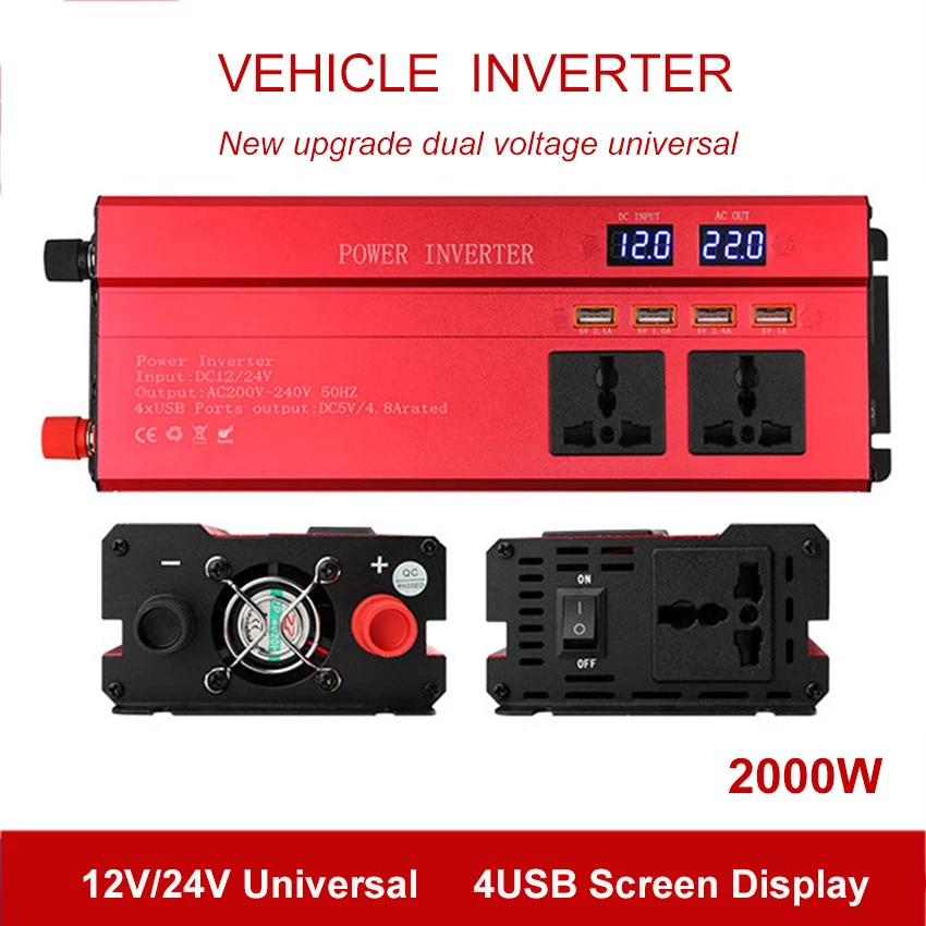 110/220v 2000w Car Inverter Dc12/24v To Ac Peak Car Power Inverter
