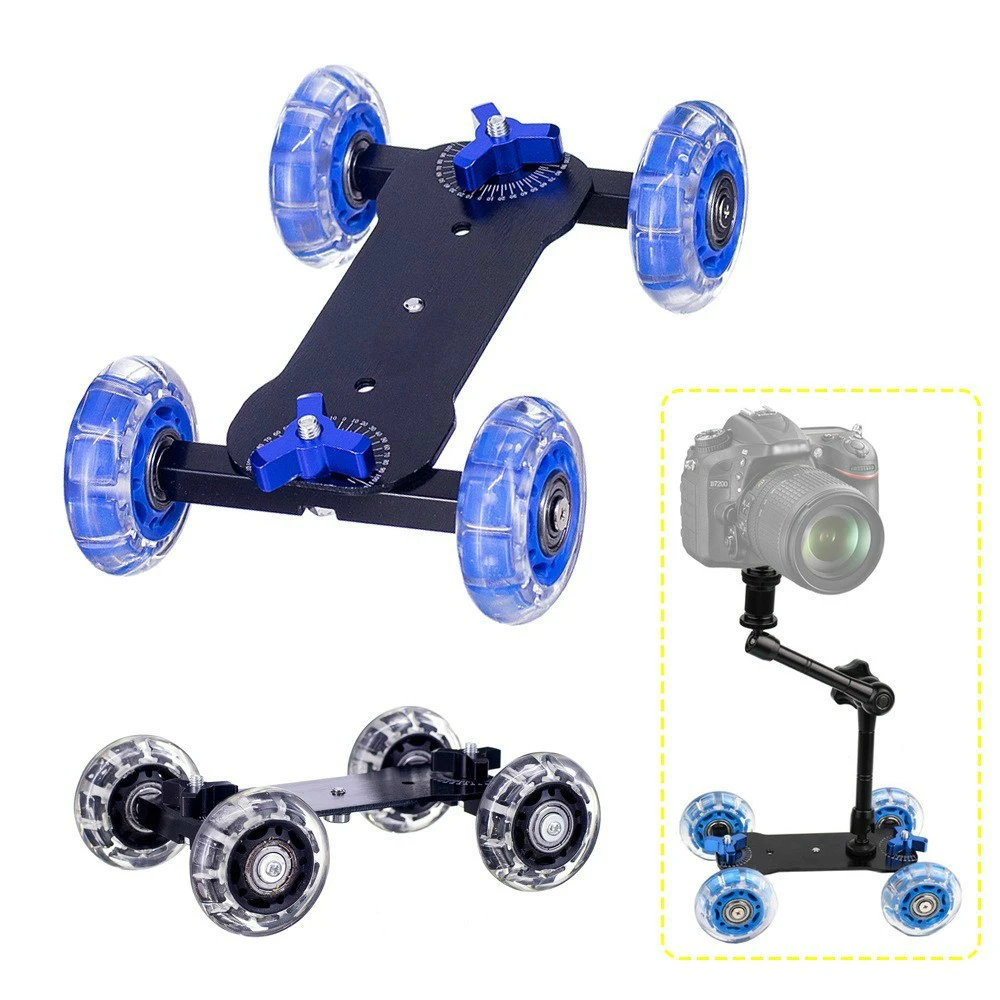 Mobile Rolling Sliding Dolly Stabilizer Skater Slider 11" Articulating Magic Arm Camera Stand Photography Car for GoPro 9 8 6 5