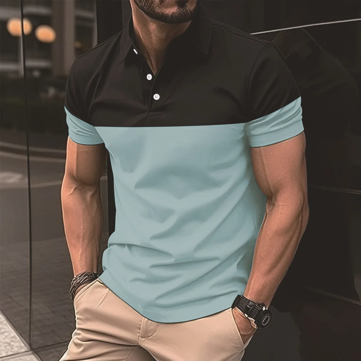 

Hawaii Summer New Men's Polo Shirt With Anti Wrinkle Polo Collar Stripe Contrast Color Short Sleeve Casual Sports Fashion Tops