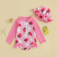 0-3Years Baby Girls Swimsuit Strawberry Flower Cartoon Bikini with Hat Newborn Swimwear for Summer Bathing Suit 2