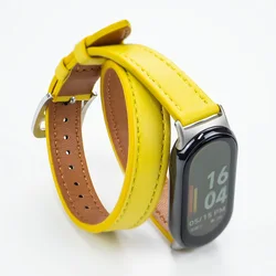 Premium Leather Strap for Xiaomi Mi Band | Sleek Wristband Replacement | Sports Bracelet Pulseira (Yellow)