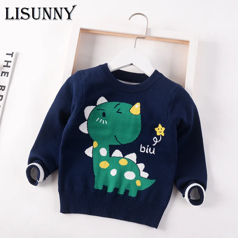 

Новинка 2024, осенне-зимние детские вязаные свитера с мультяшным рисунком, свитер для мальчиков и маленьких мальчиков, джемпер, хлопковая одежда для малышей, искусственный хлопок