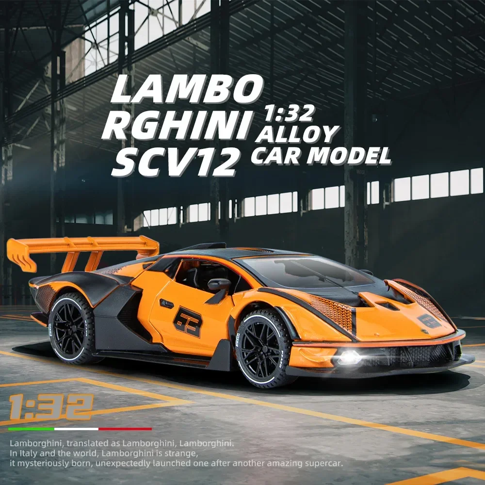 1:32 Lamborghini SCV12 Sports car High Simulation Diecast Metal Alloy Model car Sound Light Pull Back Collection Kids Toy Gifts 2