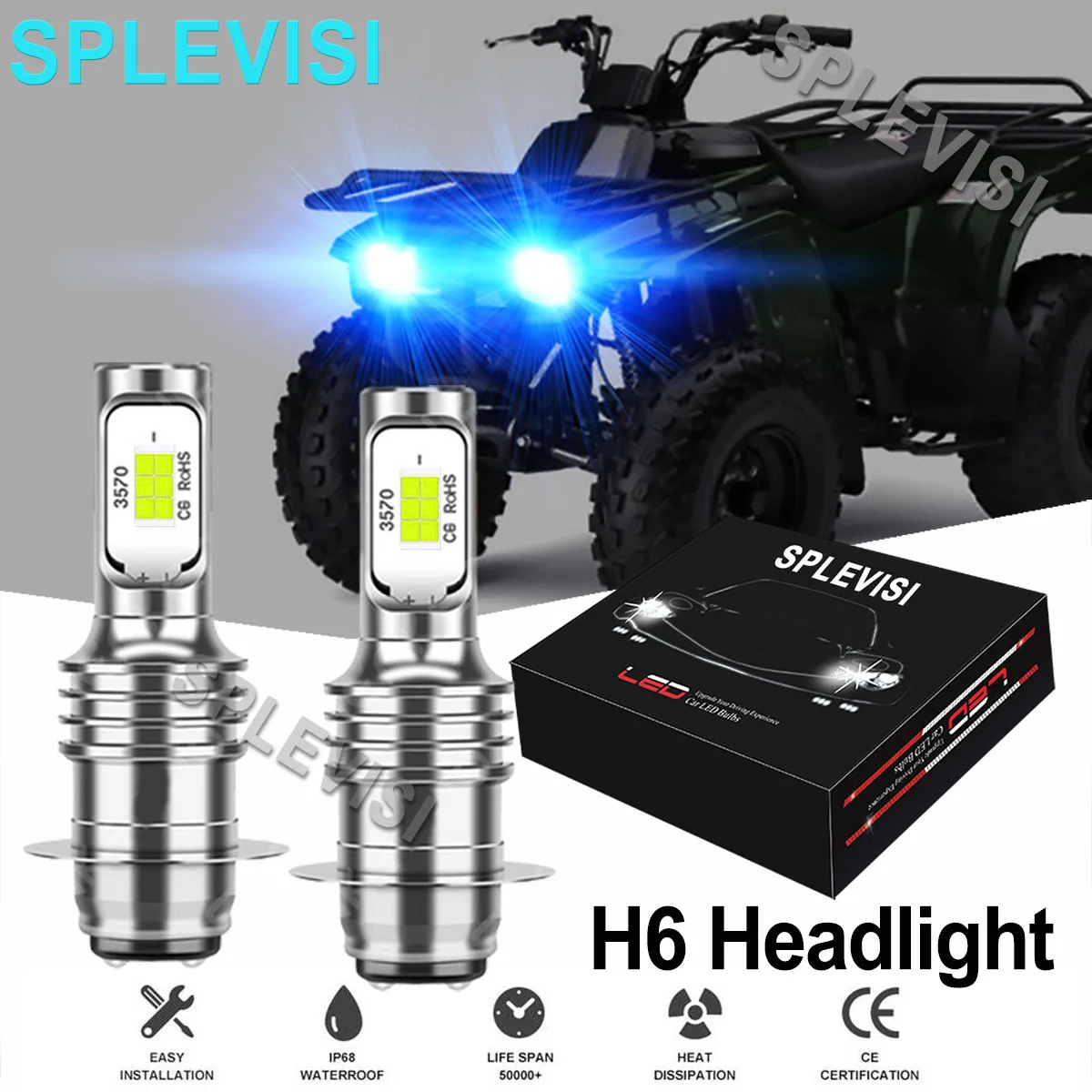 

2PCS 8000K Ice Blue 35W LED Headlight Bulbs Kit For Kawasaki Prairie 300 1999 2000 2001-2002 360 2008 400 2000 2001 2002