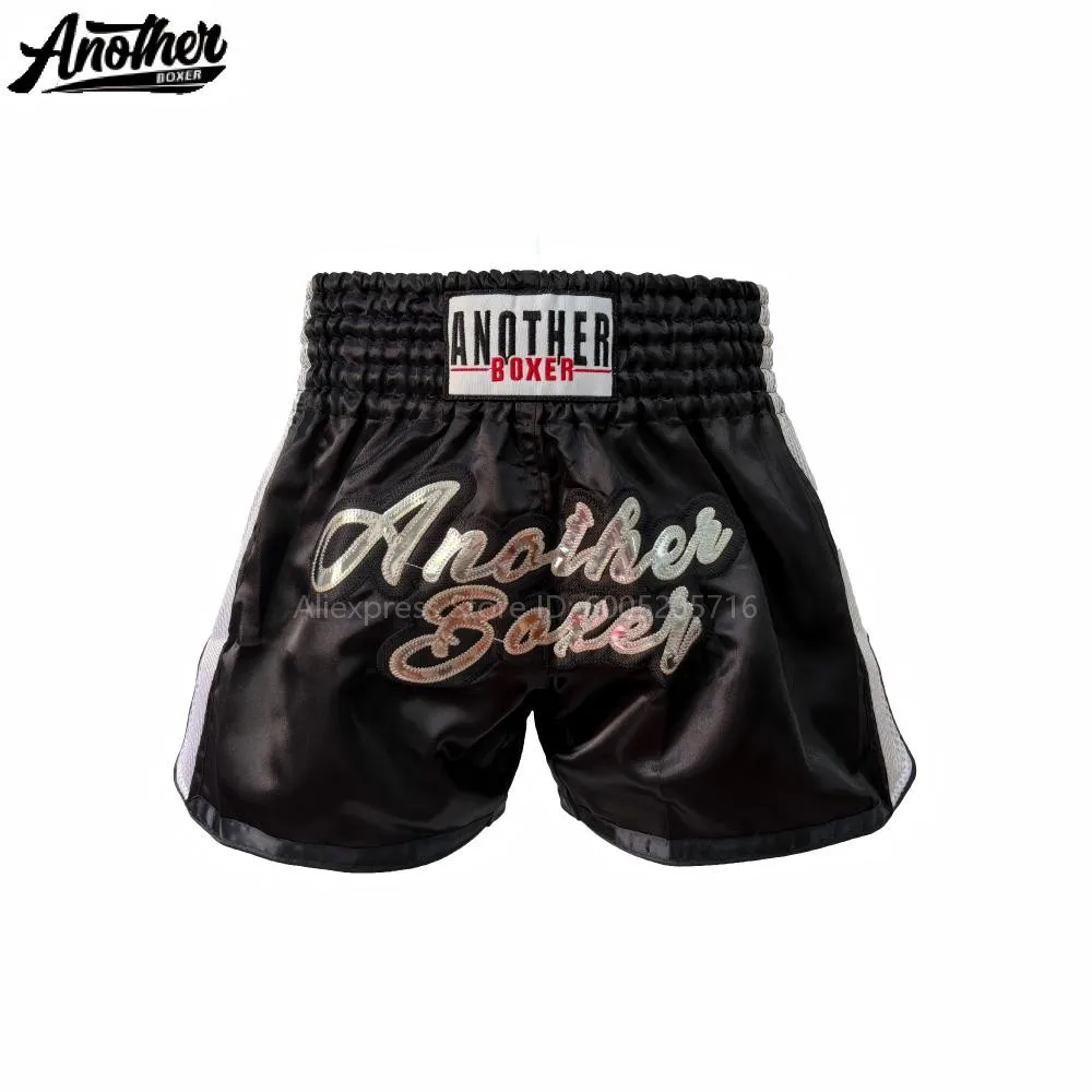 클래식 무에타이 반바지 새틴 타이 복싱 트렁크 남녀 아동용 MMA 반바지 자수..