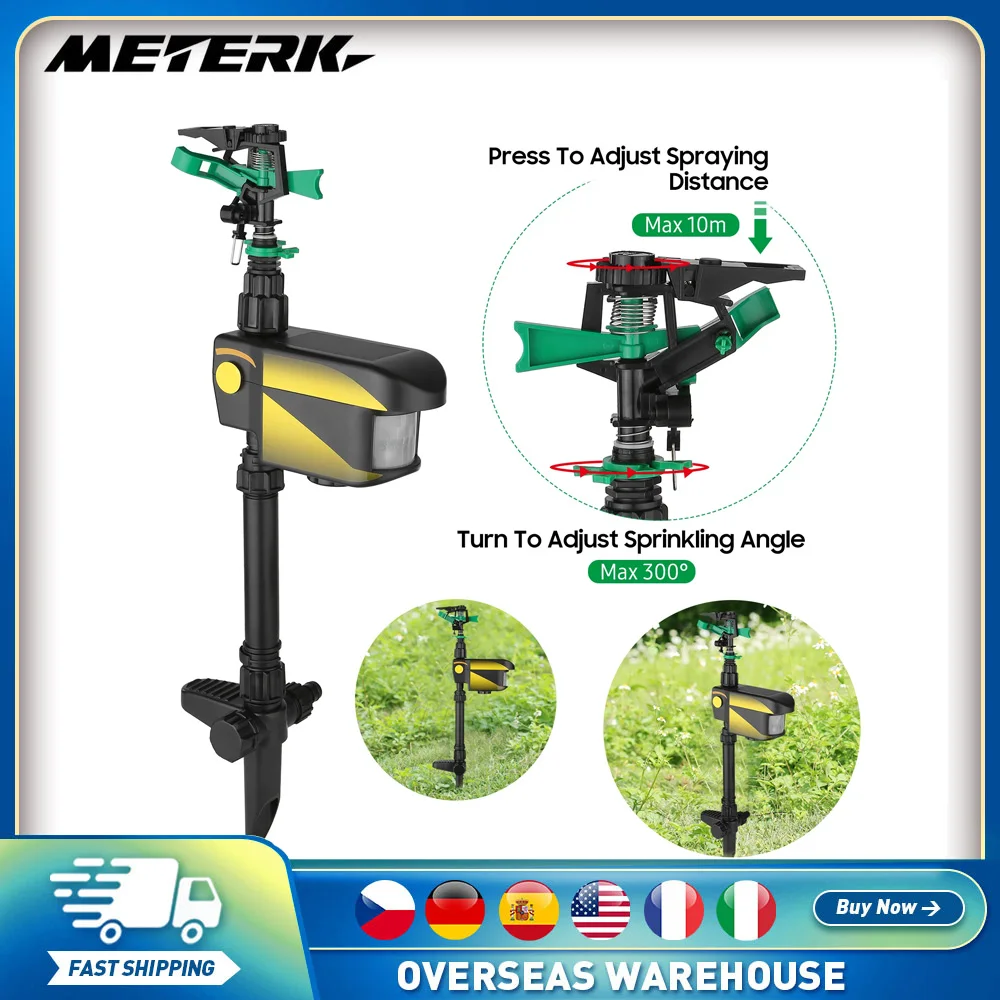 

Sprinkler Automatic Rotating Large Area Solar Powered Motion Activated Animal Repeller Sprinkler Garden Animal Deterrent