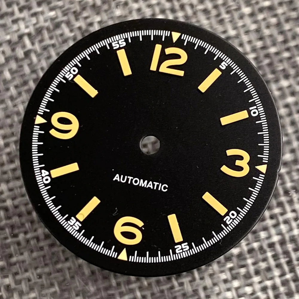 Vintage Black Sterile 29mm Watch Dial with Green Luminous Hands