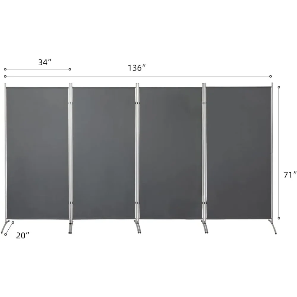 4 Panel Room Divider 6 foot tall woven material room divider, double hinged folding privacy screen, freestanding room divider
