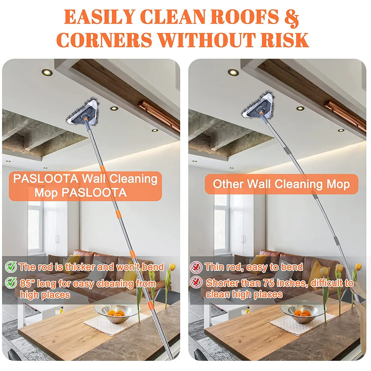 long rod flat mop Extended wall mop ceiling cleaning kitchen ceiling  cleaning mop cleaning roof wall towing