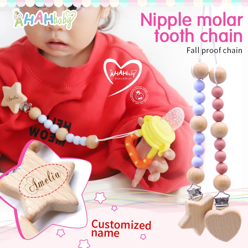 

Custom Name Pacifier Chain Baby Wood Pacifier Clips Silicone Dummy Nipple Holder for Newborn Infant Teeth Toy Personnalisé Bébé