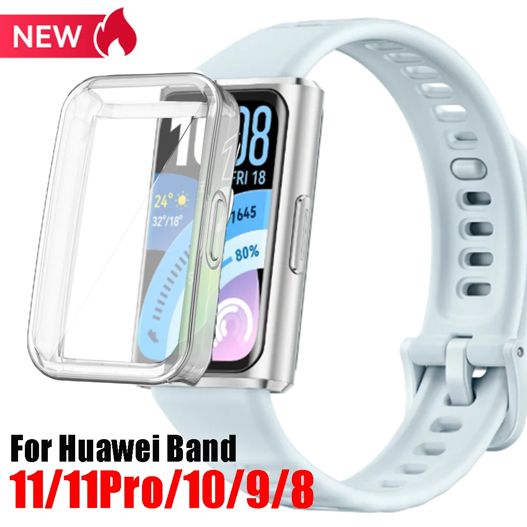 화웨이 밴드 11 프로 10 9 8용 소프트 TPU 케이스, 올라운드 범퍼 워치 쉘 커버, 화웨이 밴드 11 스크린 보호필름