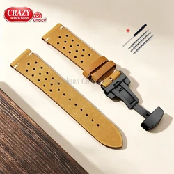 Elegant Handmade Leather Watch Band - Premium Cowhide in Brown & Black - 21mm (Light Brown - black)