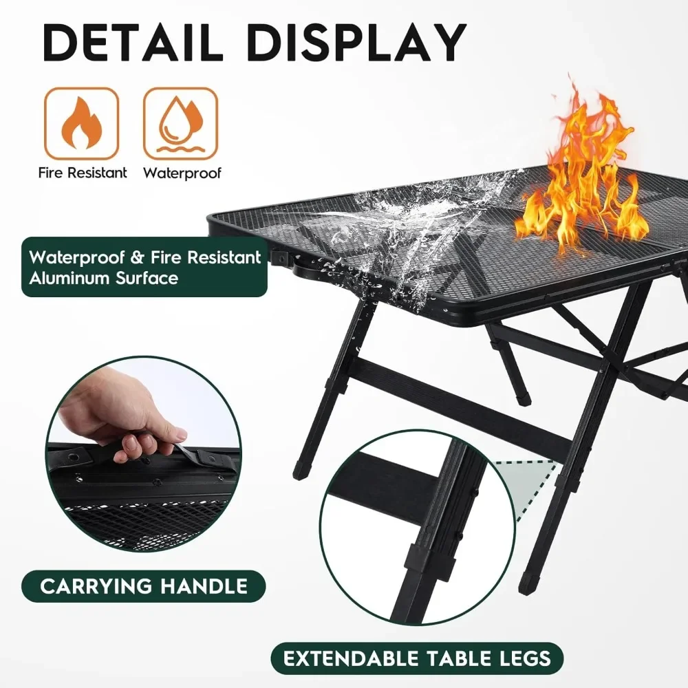 3 FT Folding Grill Table, Portable Camping Table for Outside, 3 Adjustable Height Folding Table with Desktop, Lightweight Outdoo