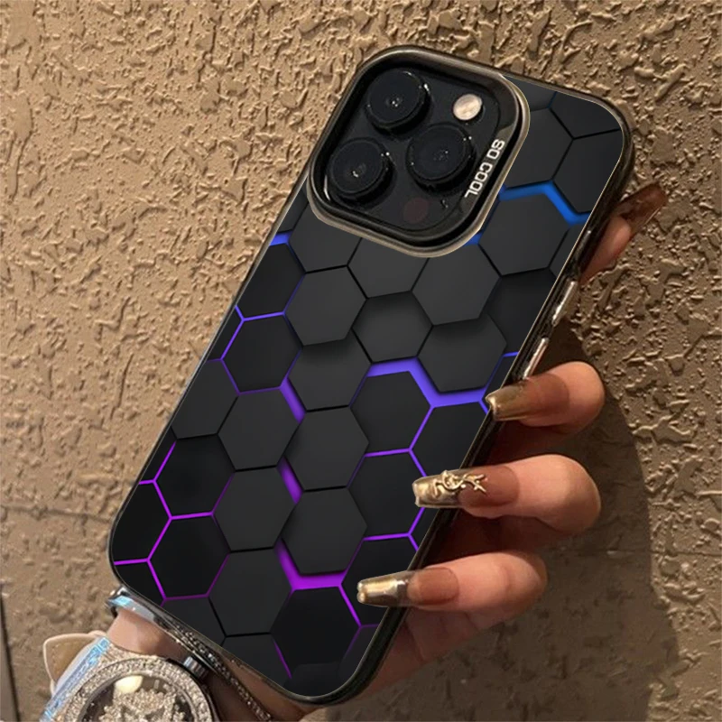Fashion Honeycomb Building Block IMD Phone Case For iPhone 15 Pro Max 15 14 13 12 11 Pro XR XS 7 8 Plus Shockproof Back Cover