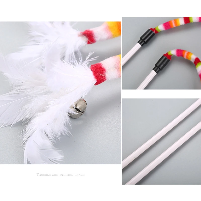 1/2/3pcs Interactive Cat Toy Rainbow Snake Shape Funny Feather Cat Stick Toy For Kitten Playing Teaser Wand Toy Cat Supplies