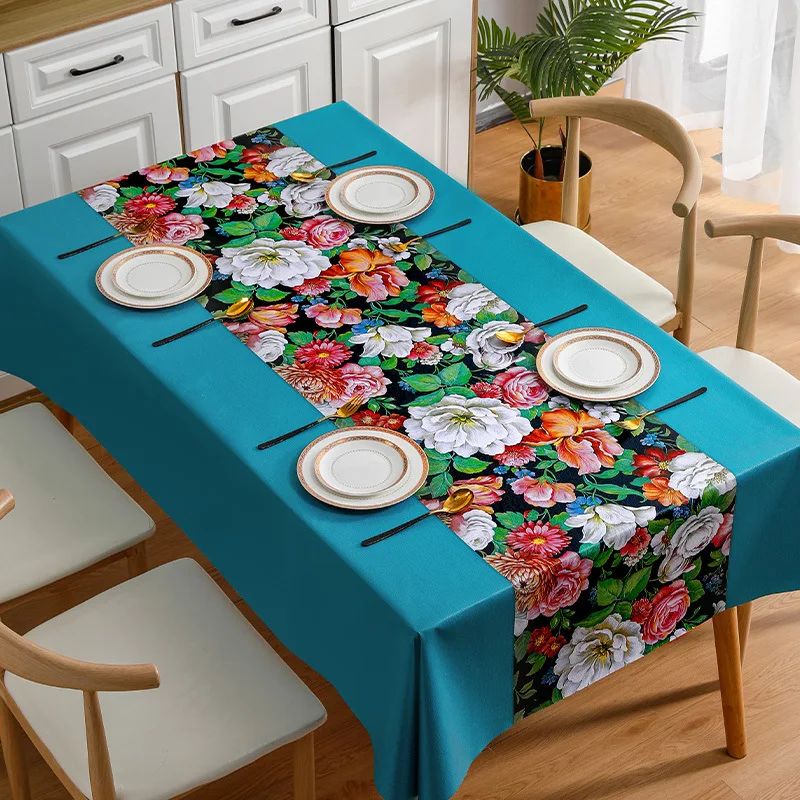 Table Cloth Flower Blooming Garden Waterproof and Oil Resistant Rectangular Ins Tea