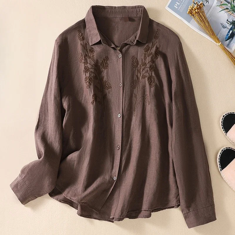 

YCMYUNYAN-Женская рубашка в китайском стиле, хлопковое белье, винтажные блузки, одежда с вышивкой, свободные женские топы с длинными рукавами, лето