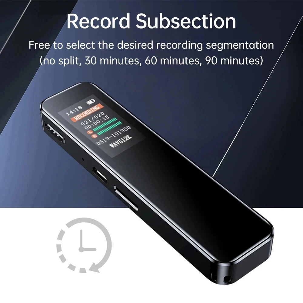 ATJ2127 Pro Voice Recorder HD Lossless 20Hrs 7-Language AGC Auto Stamp Password Protected MP3 Player Study/Business