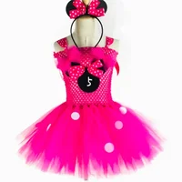 Robe Tutu Mickey rose pour filles mignonnes, en Tulle au Crochet, avec points blancs et nœud pour cheveux, robe de Cosplay de dessin animé pour fête d'anniversaire pour enfants 6