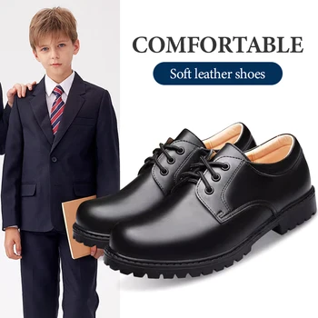 Soft Bottom School Shoes for Boys Middle School Student British Black. Performance Shoes Comfortable Barefoot Kids Boy Mother 1