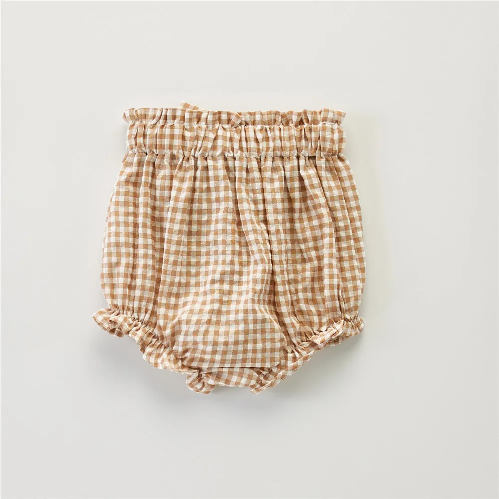 Baby Girl Triangle Pants Plaid Ruffle Ruched Big Waist Bow High Waist Briefs, Infant/Toddler Stretchy Thigh Cuff Underwear 3M-4T