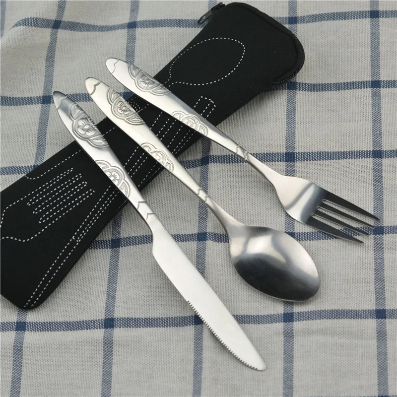 Portable Picnic Set Tableware Stainless Steel Western Style Steak Knife Fork Spoon Complete Set Of Tableware Portable Dinner Bag