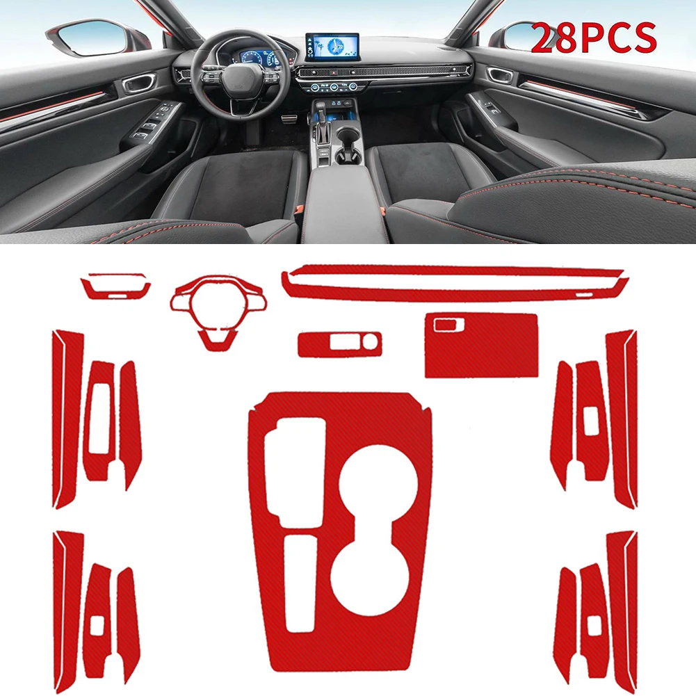 3D Red Carbon Fiber Interior Cover Trim Stickers For Honda Civic 11Th 2022