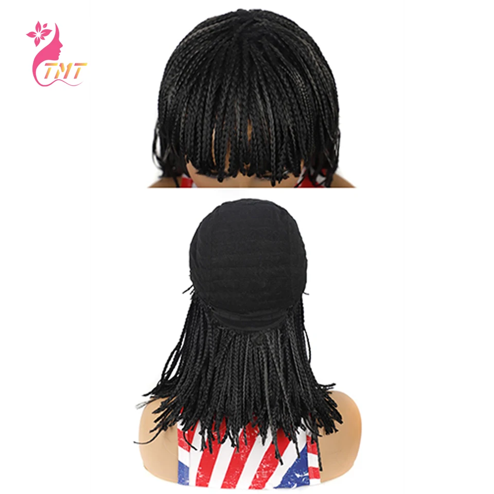 Short Fringe Bob Box Braid Wig for Black Women Braided Wigs Synthetic Wigs Neat Bangs Heat Resistant Ombre Natural Cosplay Wig synthetic hair wigs