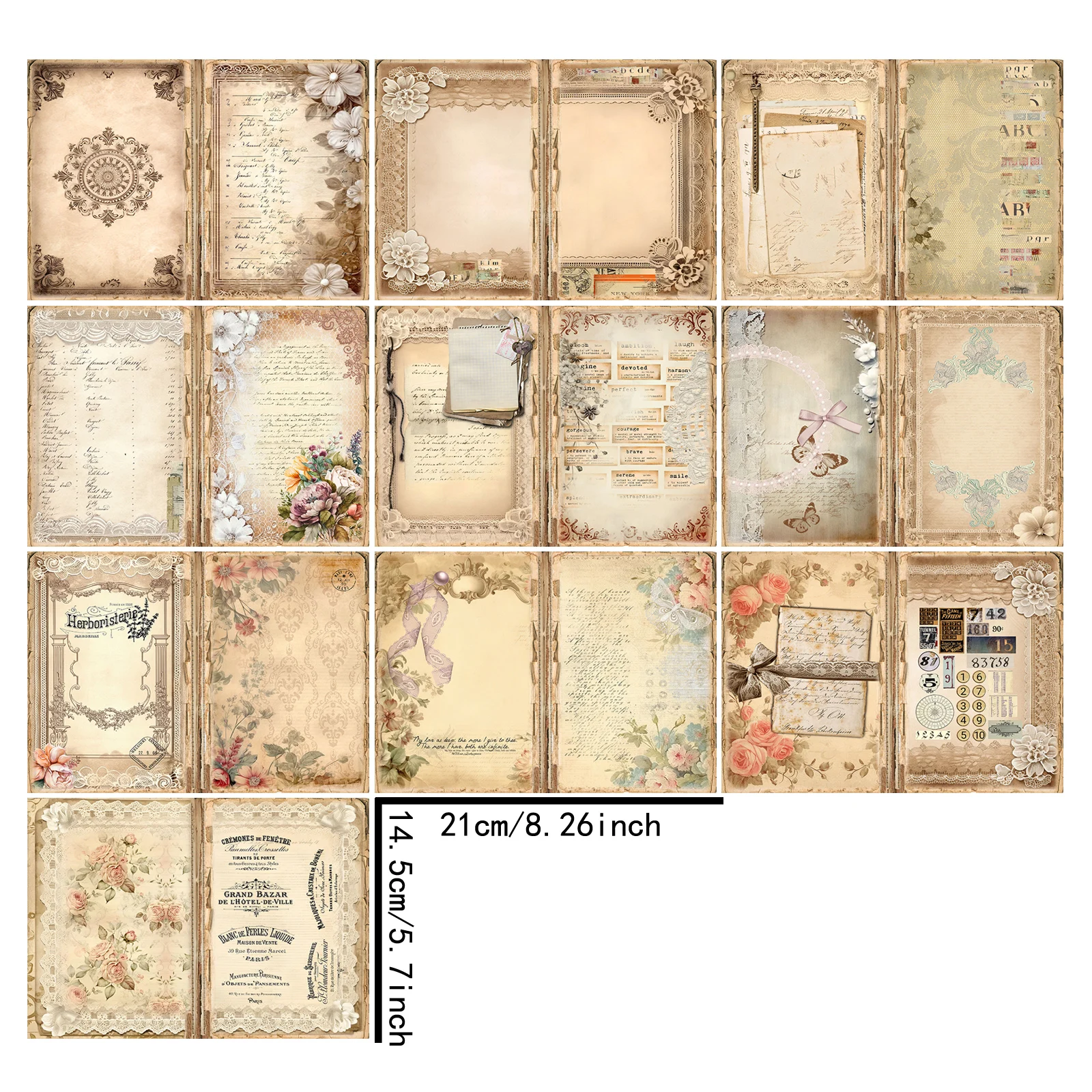 10 Sheets A5 Size Retro Word Collage Number Label Lace Vintage Grunge Journal Planning Scrapbooking