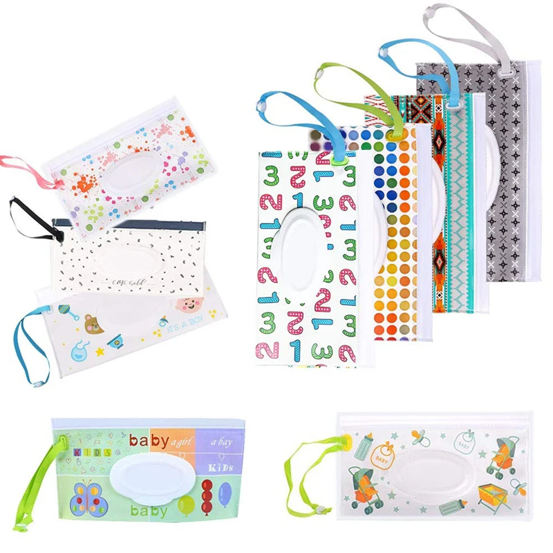 EVA Baby Wet Wipe Pouch Refillable Wet Wipes Bag Dispenser Flip Cover Tissue Box Outdoor Useful Baby Stroller Accessories