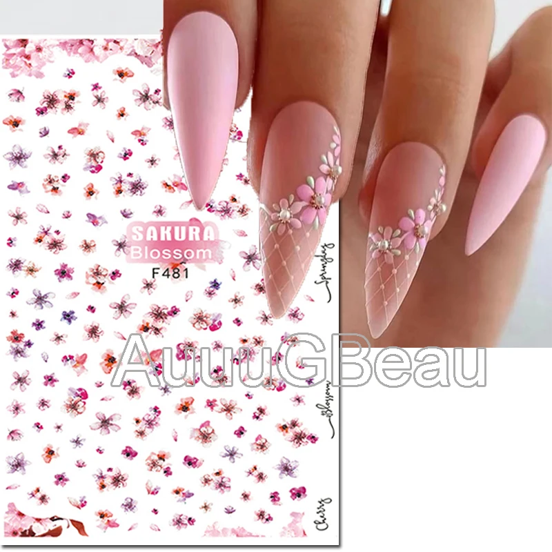 

3d Nail Art Decals Pink Nuance Florals Sakura Flowers Adhesive Sliders Nail Stickers Decoration For Manicure