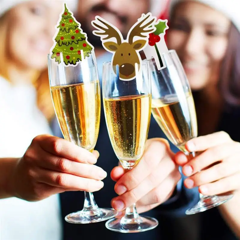 80pcs Christmas Wine Glass Marker Decorations Cup Cards Xmas Goblet Markers Merry Christmas Decorations for Party New Year