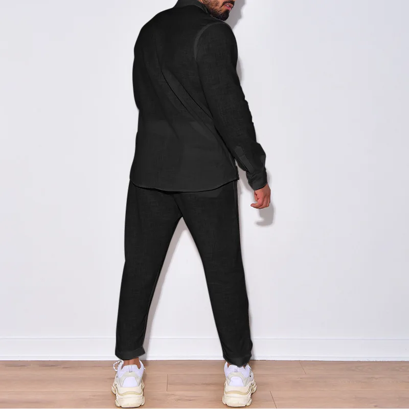 Autumn and Winter White Shirts Pants for Mens Suit 2023 Fashion Versatile Casual  Sports Blouse Cargo Trousers Set Clothes