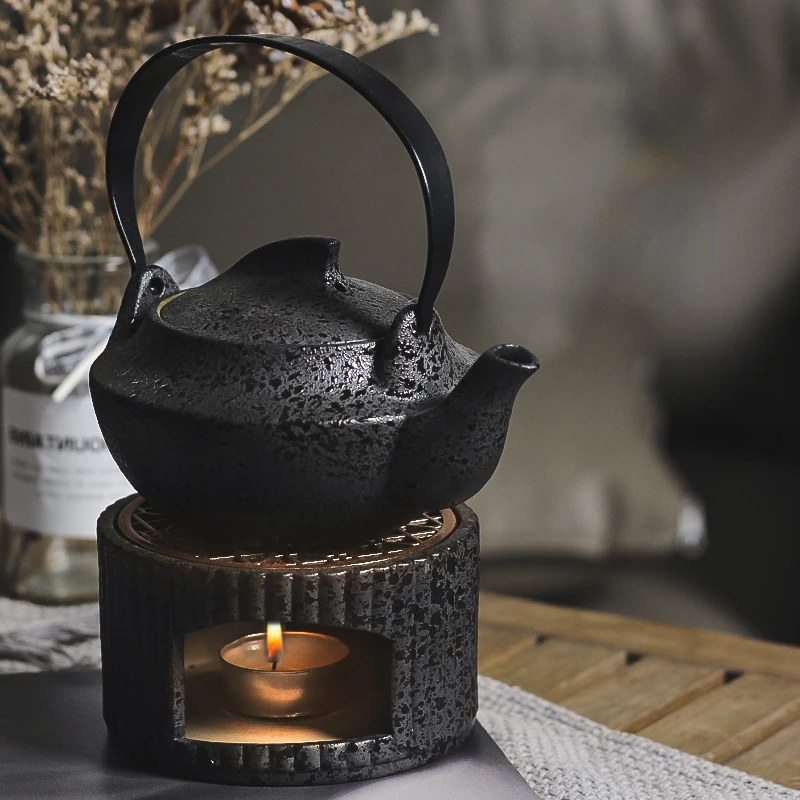 Chinese Black Pottery Tea Pot Ceramic Teapot Warmer Tea Fire Stoves Brewing  Teapots Candle Heater Tea